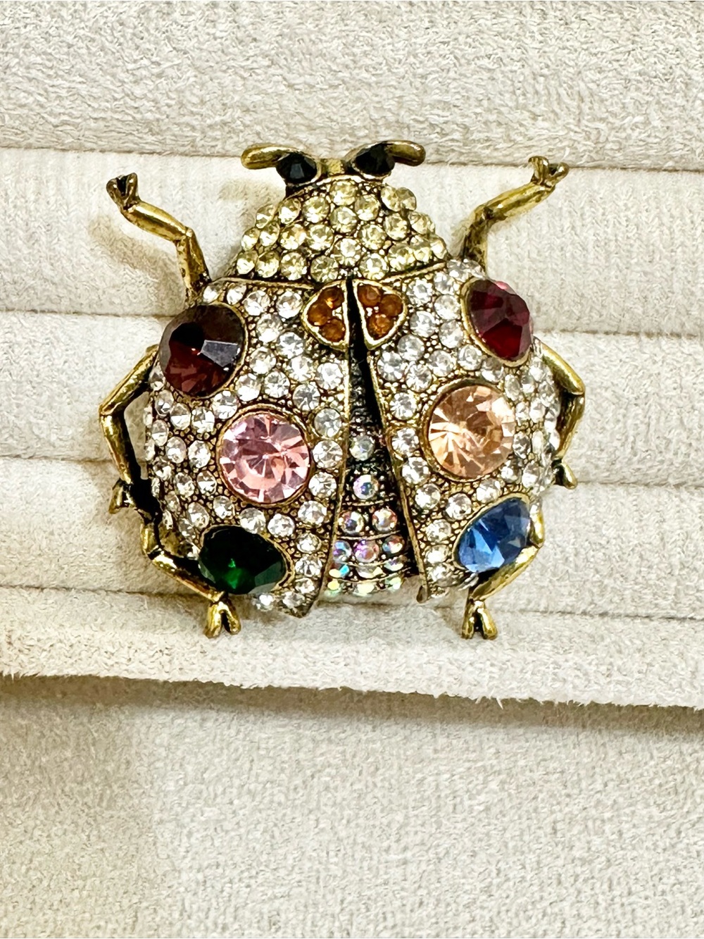 Crystal Multicolored Ladybug Brooch